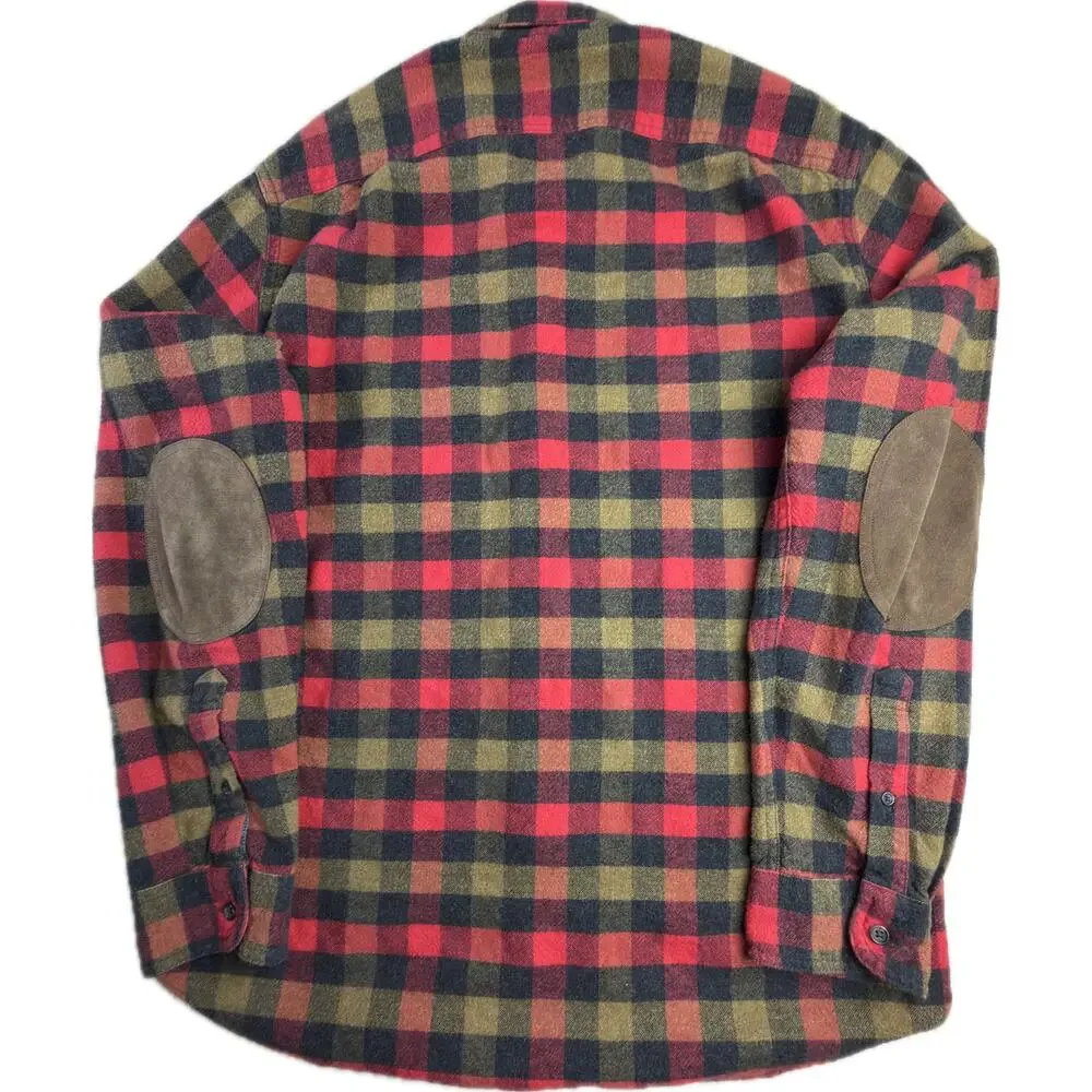 J. Crew Size L Men's Cotton Wool Blend Checked Shirt Slim Fit Elbow‎ Patch